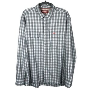 Simms Big Sky Fishing Shirt Mens XL Plaid Snap Front Vented‎ Pockets *Flaw